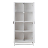 Dovetail Khloe 78" Tall  Exotic Wood and Rattan 2-Door Cabinet in White DOV6382WH