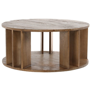 Dovetail Autumn 36" Round Teak Wood Coffee Table, Natural Brown DOV6399