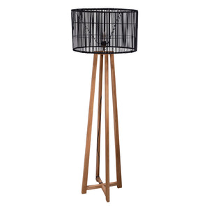 Dovetail Morgan Two Toned Natural Mindi Wood and Black Cane Modern Floor Lamp DOV6443