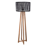 Morgan Two Toned Natural Mindi Wood and Black Cane Modern Floor Lamp