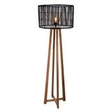 Dovetail Morgan Two Toned Natural Mindi Wood and Black Cane Modern Floor Lamp DOV6443