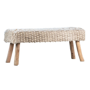 Dovetail Marlie 48" Long Handwoven Natural Wool and Eucalyptus Wood Bench DOV6669