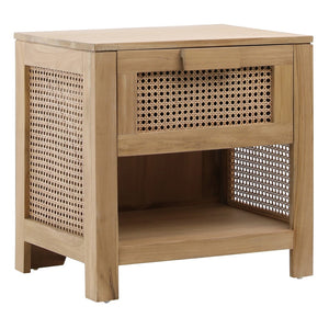 Dovetail Elliana Teak and Woven Rattan 1-Drawer Side Table, a Natural Finish DOV7777