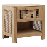 Elliana Teak and Woven Rattan 1-Drawer Side Table, a Natural Finish