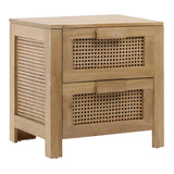 Elliana Teak and Woven Rattan 2-Drawer Storage Side Table, a Natural Finish