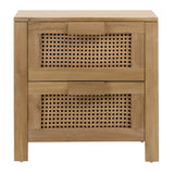 Dovetail Elliana Teak and Woven Rattan 2-Drawer Storage Side Table, a Natural Finish DOV7778