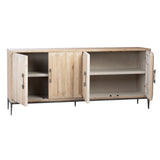 Dovetail Moura 84" Carved Door Front Reclaimed Pine Sideboard in Light Blond with Iron Legs DOV9091