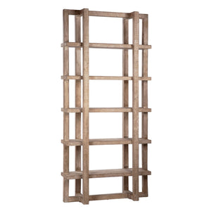 Dovetail Hannah 95" Tall Modern Reclaimed Pine Bookcase, Natural Light Brown DOV959