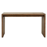 Dovetail Evie Reclaimed Pine 54" Waterfall Style Writing Desk, a Rich Medium Brown Finish and Cutout Detail DOV978MB