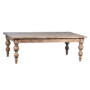Dovetail Zuri 54" Rectangular Reclaimed Pine Coffee Table with Carved Four Poster Legs Finished, an Antique Seal DOV987