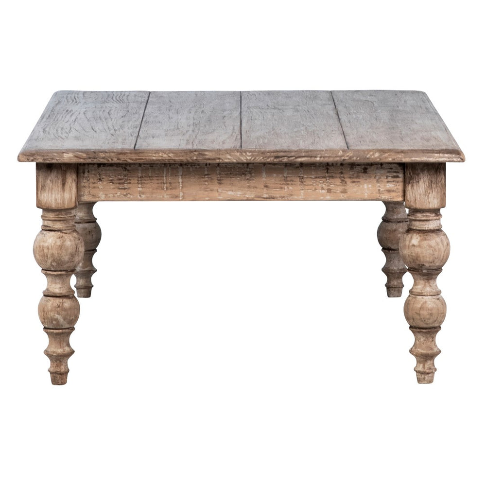 Dovetail Zuri 54" Rectangular Reclaimed Pine Coffee Table with Carved Four Poster Legs Finished, an Antique Seal DOV987