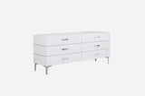 Diva Dresser Double High Gloss White 6 Self-Close Drawers Chrome Handles Stainless Steel Legs