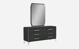 Los Angeles Double Dresser, High Gloss Grey With Geometric Design And Self Closing Drawers, Stai...
