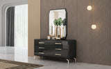 Los Angeles Double Dresser, High Gloss Grey With Geometric Design And Self Closing Drawers, Stai...