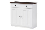 Baxton Studio Lauren Modern and Contemporary Two-tone White and Dark Brown Buffet Kitchen Cabinet with Two Doors and Two Drawers