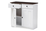 Baxton Studio Lauren Modern and Contemporary Two-tone White and Dark Brown Buffet Kitchen Cabinet with Two Doors and Two Drawers