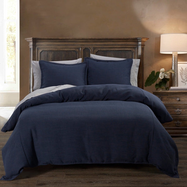 HiEnd Accents Camden Duvet Cover Set DS1008-SQ-NB Blue Duvet Cover - Face: 70% viscose, 30% linen; Back: 100% cotton. Pillow Sham - 70% viscose, 30% linen. 92x96x0.5