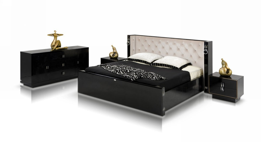 VIG Furniture A&X Bellagio - Modern Black Crocodile Lacquer Nightstand VGUNRW305-60