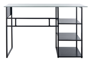Xyla Stylish 3-Shelf Glass Top Desk - Modern Home Office Essential with Ample Storage & Chic Design