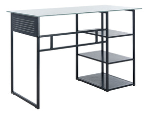 Xyla Stylish 3-Shelf Glass Top Desk - Modern Home Office Essential with Ample Storage & Chic Design