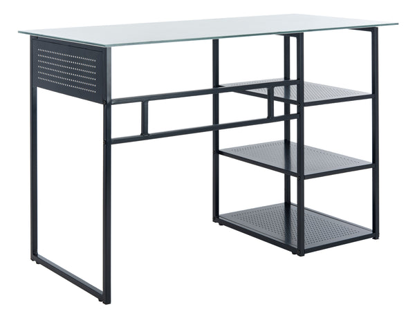 Xyla Stylish 3-Shelf Glass Top Desk - Modern Home Office Essential with Ample Storage & Chic Design