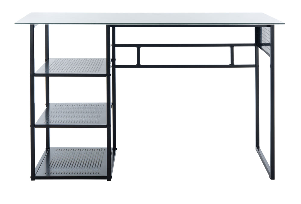 Xyla Stylish 3-Shelf Glass Top Desk - Modern Home Office Essential with Ample Storage & Chic Design