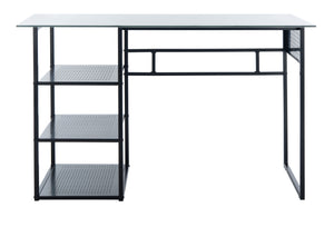 Xyla Stylish 3-Shelf Glass Top Desk - Modern Home Office Essential with Ample Storage & Chic Design