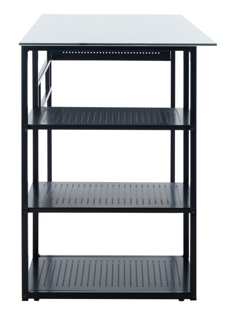 Xyla Stylish 3-Shelf Glass Top Desk - Modern Home Office Essential with Ample Storage & Chic Design