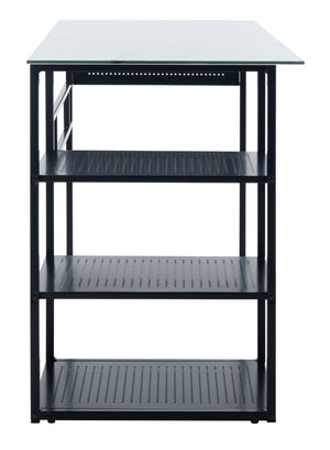 Xyla Stylish 3-Shelf Glass Top Desk - Modern Home Office Essential with Ample Storage & Chic Design