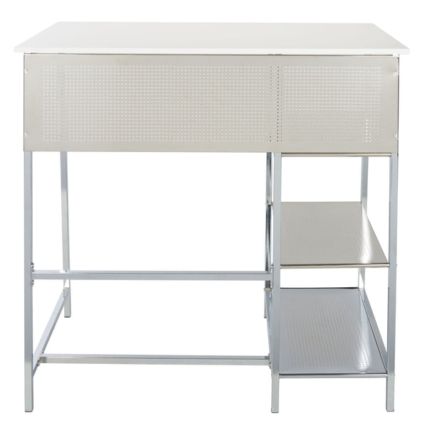 Hayden 3 Shelf Standing Desk in White / Chrome