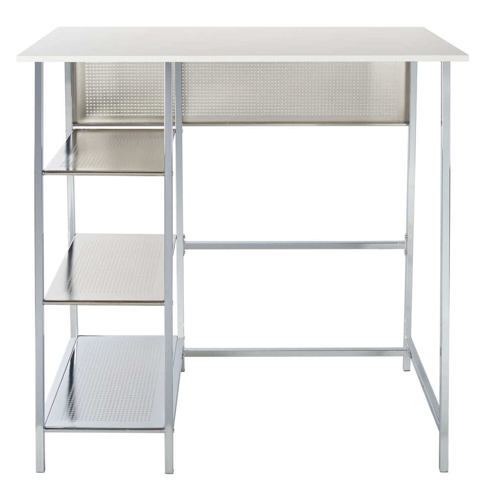 Hayden Modern 3 Shelf Standing Desk for Home Office – Chic Design with Open Chrome Frame and Storage
