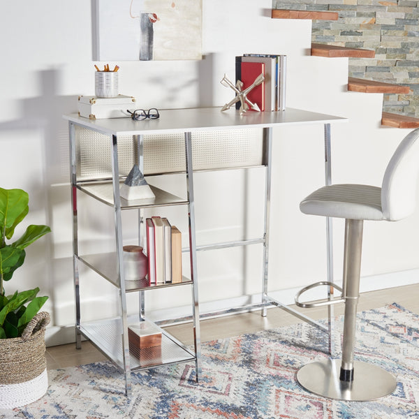 Hayden 3 Shelf Standing Desk in White / Chrome