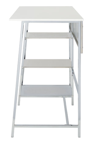 Hayden 3 Shelf Standing Desk in White / Chrome