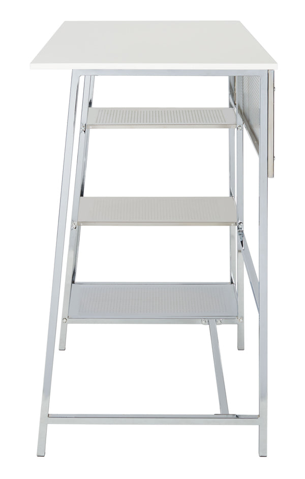 Hayden 3 Shelf Standing Desk in White / Chrome