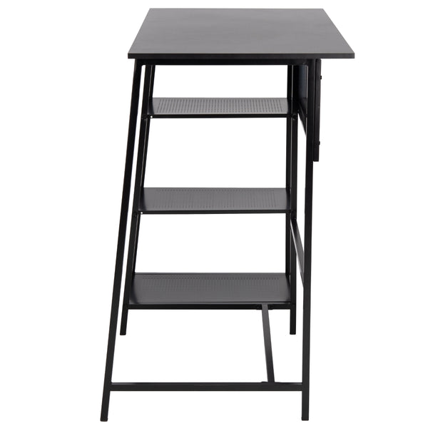 Hayden 3 Shelf Standing Desk in Black / Black