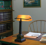 Shelburne Collection Mahogany Bronze & Amber Glass Desk Lamp