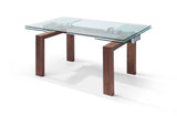 Davy Extendable Dining Table 1/2" Tempered Glass Top, Solid Wood With Walnut Veneer Base