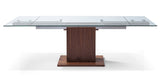 Pilastro Extendable Dining Table 10Mm Tempered Clear Glass Top, Stainless Steel Frame, Walnut Ve...