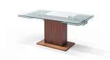 Pilastro Extendable Dining Table 10Mm Tempered Clear Glass Top, Stainless Steel Frame, Walnut Ve...