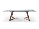 Delta Extendable Dining Table 10Mm Tempered Clear Glass Top, Stainless Steel Frame, Poplar Wood ...