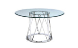 Hanover Round Dining Table, 12Mm Tempered Clear Glass Top, Polished Stainless Steel Base