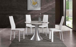 Flow Round Dining Table,Artificial Jazz White Marble. Top, Stainless Steel Base.