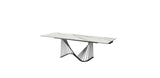 Roma Extendable Dining Table, 8 Mm Glass + 3 Mm White Ceramic Top, Black Powder Quoted Metal Base