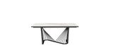 Roma Extendable Dining Table, 8 Mm Glass + 3 Mm White Ceramic Top, Black Powder Quoted Metal Base