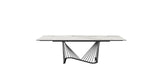 Roma Extendable Dining Table, 8 Mm Glass + 3 Mm White Ceramic Top, Black Powder Quoted Metal Base