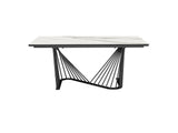 Roma Extendable Dining Table, 8 Mm Glass + 3 Mm White Ceramic Top, Black Powder Quoted Metal Base