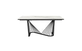 Roma Extendable Dining Table, 8 Mm Glass + 3 Mm White Ceramic Top, Black Powder Quoted Metal Base