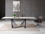 Roma Extendable Dining Table, 8 Mm Glass + 3 Mm White Ceramic Top, Black Powder Quoted Metal Base