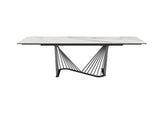 Roma Extendable Dining Table, 8 Mm Glass + 3 Mm White Ceramic Top, Black Powder Quoted Metal Base