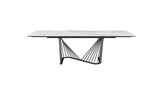 Roma Extendable Dining Table, 8 Mm Glass + 3 Mm White Ceramic Top, Black Powder Quoted Metal Base